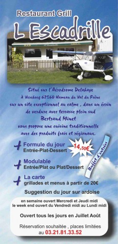 ulm,avion,aviation,loisirs,restaurant,resto aéro,aérodrome privé,village aéronautique,airpark,aéro delahaye,verchocq,lf6252,manger,voler,l'escadrille,bertrand minet